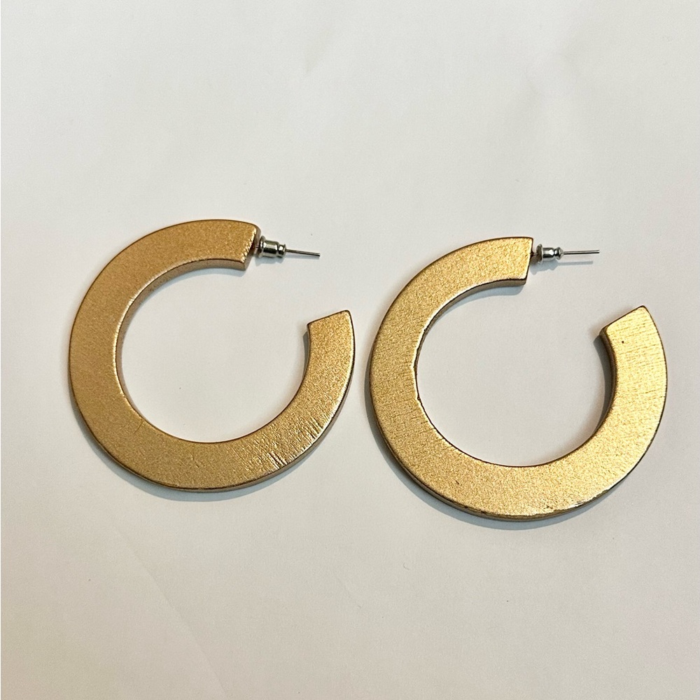 Artisan Metallic Gold Wooden Hoop Statement Earrings